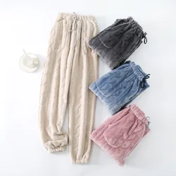 Fdfklak Coral Fleece Thick Pajamas Pant For Women Winter New Keep Warm Flannel Loose Sleepwear Sleep Bottom Lounge Wear