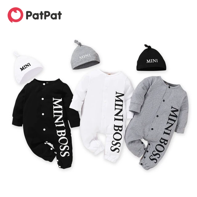 PatPat Hot Sales 2021 Spring and Summer Baby Boy MINI BOSS Baby Rompers with Hat Short and Long Sleeve Baby‘s Clothing 1