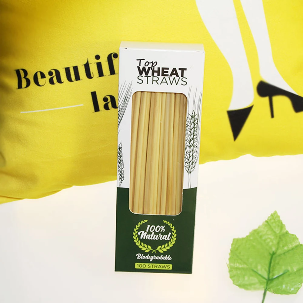 100PCS / Pack 20CM Wheat Straw Environmentally Friendly Straw Bar Kitchen Accessories Biodegradable Straws Environmentally