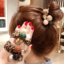 Кожаный чехол со смайликом и леопардовым узором, повязка на голову в Корейском стиле с пушистыми шариками, повязка для волос, аксессуары для волос, головной убор