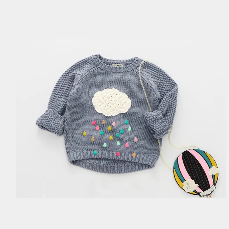 

Proud Bay Girls' Shirt Entirely Handmade Sweater Autumn And Winter Knitted Cotton Knitwear Korean-style Cartoon Cloud Raindrop H