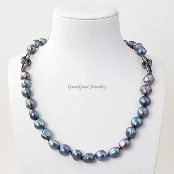 

GG Jewelry 21''13mm Black Baroque Pearl Necklace CZ Connector