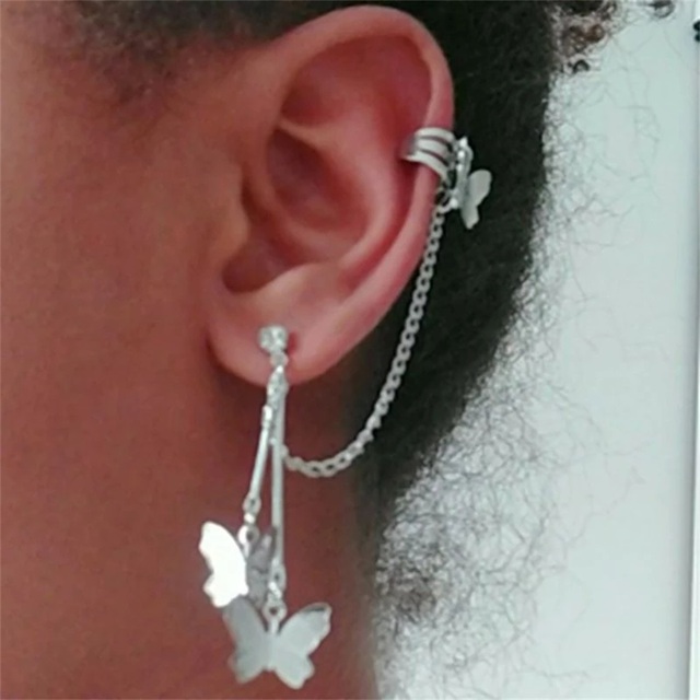 Silver Plated Metal Butterfly Ear Clips Without Piercing For Women Sparkling Zircon Ear Cuff Clip Earrings Wedding Jewelry