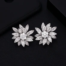 Модные Роскошные серьги-гвоздики с цветами, Открытое кольцо для женщин, свадебные серьги с кубическим цирконием и кристаллами, Африка Дубай, золотые свадебные серьги