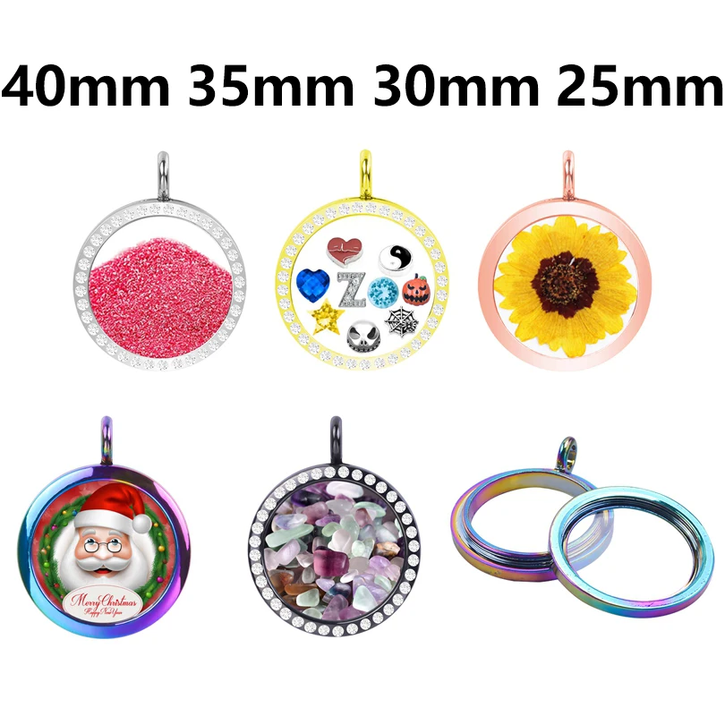 1Pc 25-40mm Round Glass Floating Living Picture Locket Pendant Crystal Memory Relicario Coin Holder Colgantes Jewelry Finding 4