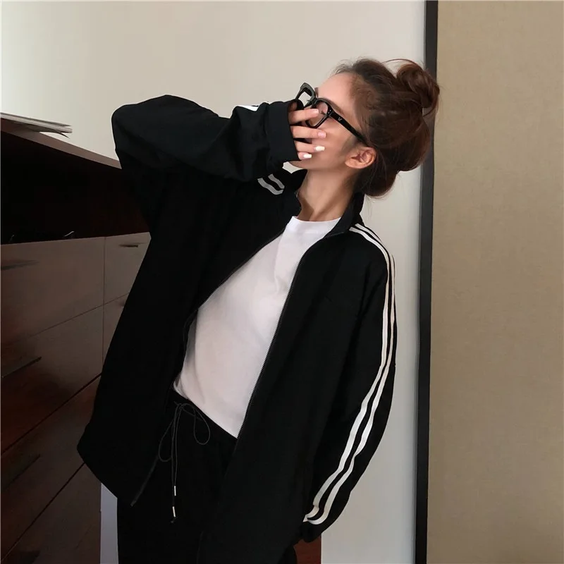 Стильный корейский стиль, свободный крой, универсальный, супер огонь, элегантный, модный, спортивный костюм для отдыха из двух предметов для женщин