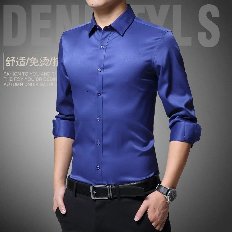 Горячая распродажа мужской строгий деловой Смарт повседневные рубашки с длинным