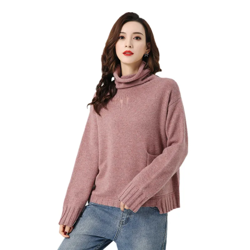 

LHZSYY 2019Autumn Winter New Women' 100% Pure Cashmere Sweater High Collar Thicken Large size Pullover Wild Warm Bottoming Shirt