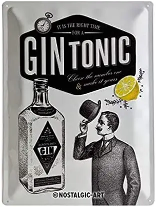 Bernice-Art Open Bar - Gin Tonic, Targa In Latta 30X40 Cm, Colorata