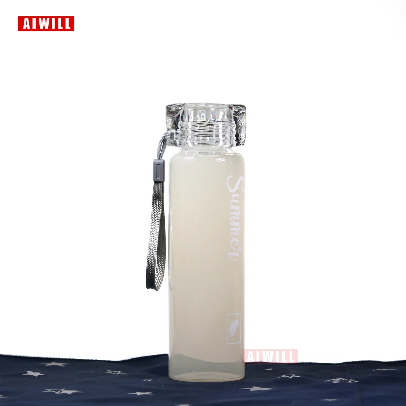 AIWILL стеклянная бутылка для воды матовая 400 мл/300 мл/240 мл милый модный красивый подарок для женщин леди девушка бутылки для студентов с веревкой - Цвет: 400ml Sum Beige