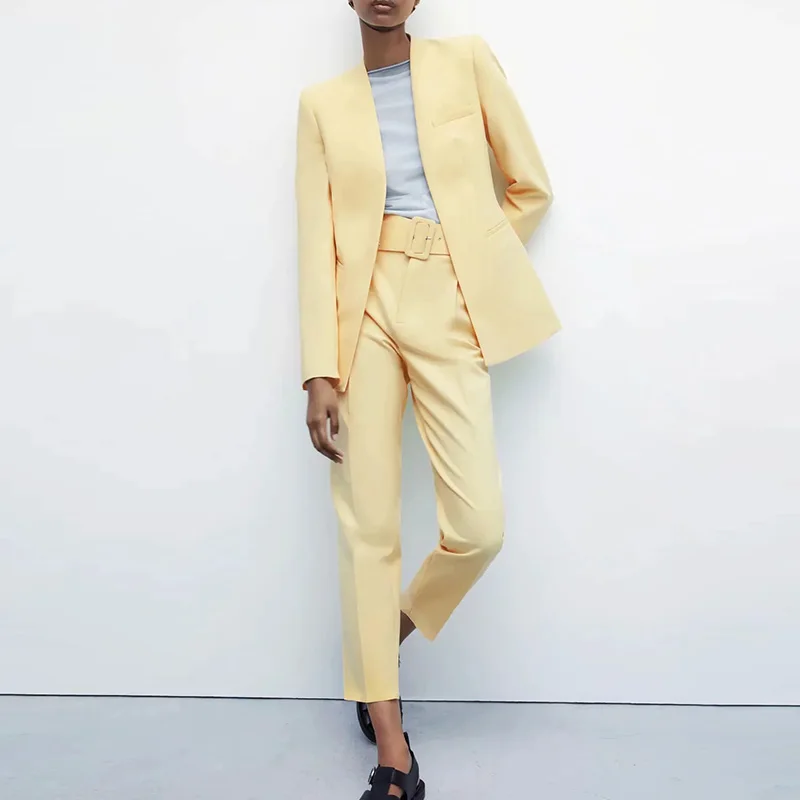 Za Blazer Suit Female Workwear Outfits Pink Long Sleeves Jackets Office  Ladies Elegant Pant Two Piece Set 2021 - Pant Suits - AliExpress