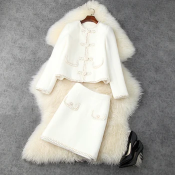 

HIGH STREET 2020 New Designer Runway Suit set Women's Mohair Fringed Jacket Skirt Set
