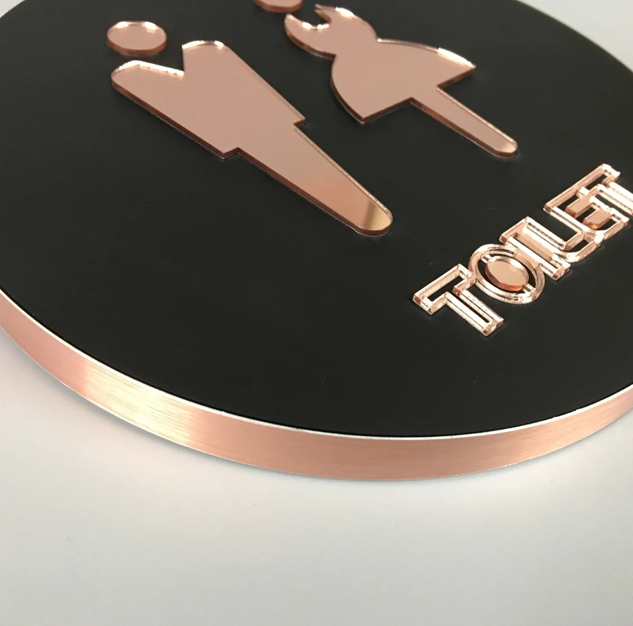 Color : Women, Size : 16cm Men and Women Toilet Sign Restroom Bathroom Signs Diameter 16cm Circle Stick To The Glass Wall Door Rose Gold And Black