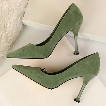 

2020 Women 9cm High Heels Escarpins Stripper Bridal Pumps Fetish Luxury Elegant Lady Shoes Scarpins Green Prom Jeans Dress Pumps