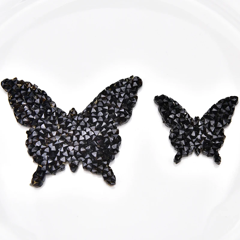 Черные бриллианты в форме бабочки с блестками Горячая фиксация мотивы плоской