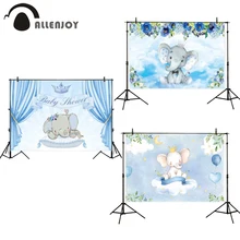 Allenjoy/праздничные баннеры для детей, шторы с синим слоном и цветами, товары для крещения, товары для детского дня рождения с изображением животных, декор для фотосъемки