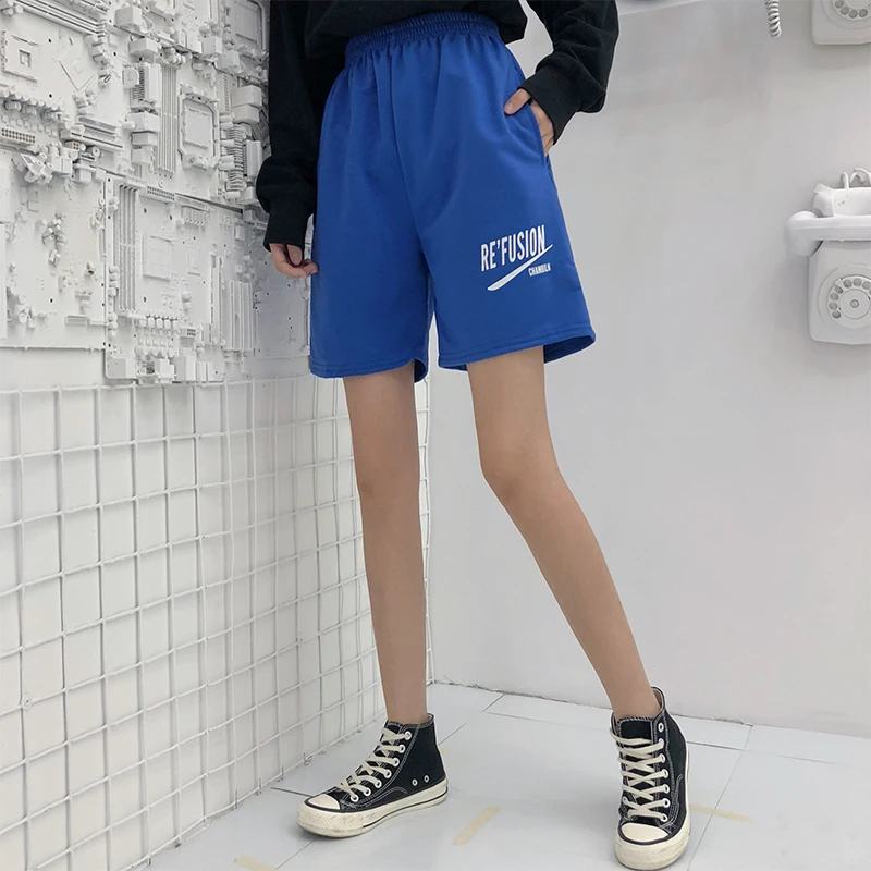 Корейский принт буквы harajuku женский сплошной альбом обычный Ulzzang сплошной Прямая поставка прямые свободные панк ноги винтажные повседневные шорты