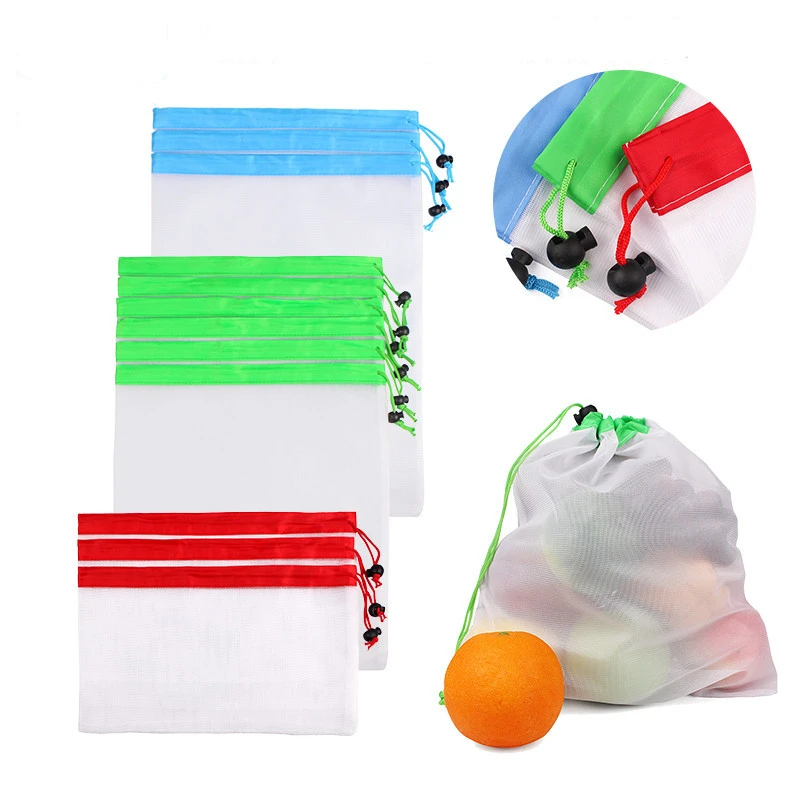 

3pcs Reusable Mesh Produce Bags for Vegetable Fruit 3 Sizes Portable Washable Storage Bag for Grocery Shopping Eco-friendly