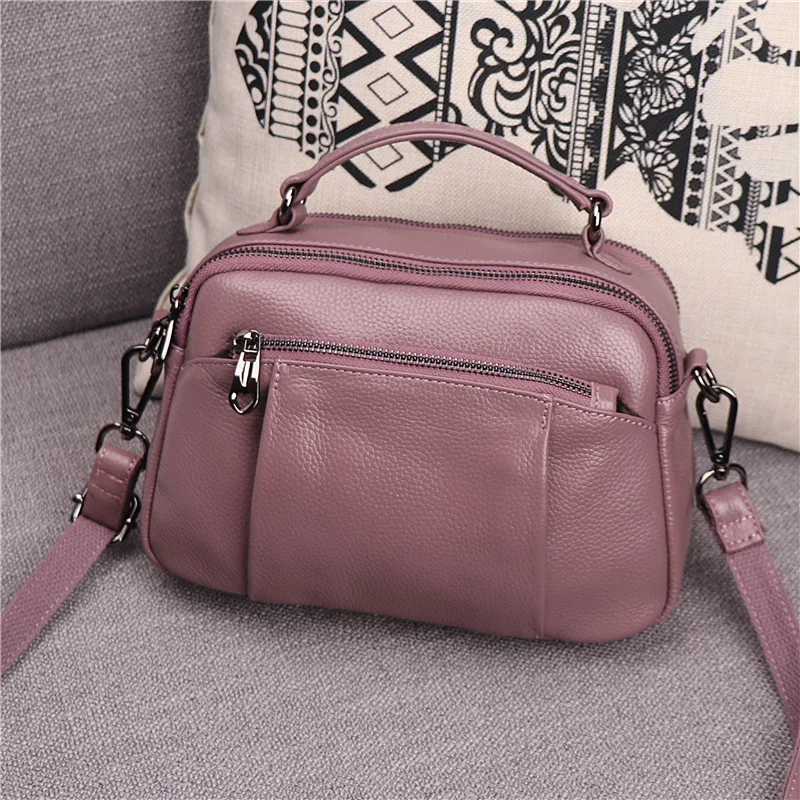

2018 New Style Fashion Genuine Leather Hand Bag Women's Versitile Fashion Multilayer Multi-Zipper Shoulder Bag Women's Simple Ov