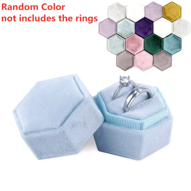 

Hexagon Velvet Ring Box Double Ring Display Holder With Detachable Lid Wedding Ring Box Jewelry Container Random Color