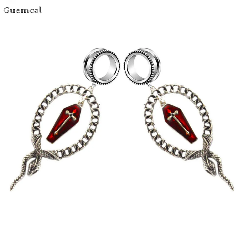 

Guemcal 2pcs Explosive Personality Hollow Snake-shaped Cross Ear Expander Body Piercing Jewelry