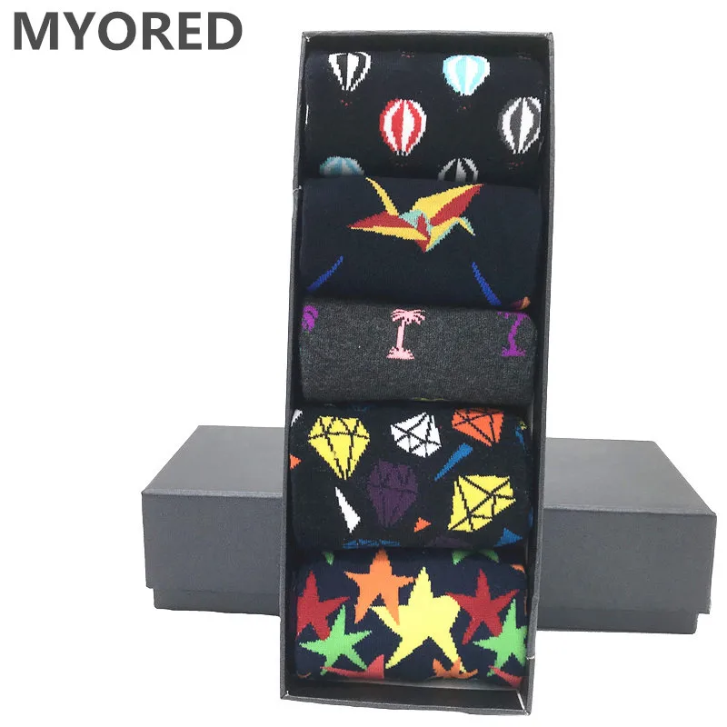 MYORED, 5 пар/лот, мужские носки, много, Длинные Хлопчатобумажные забавные носки, мужские свадебные подарочные носки, упаковка, деловые носки, без коробки