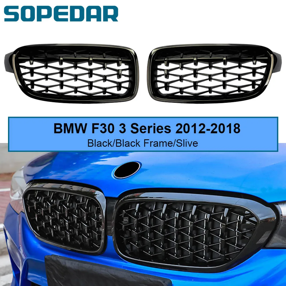 Astra Depot Front Bumper Kidney Grilles Compatible with 2012-2018 3-Series F30 Sedan F31 Wagon Glossy Black M-Color Single Line 