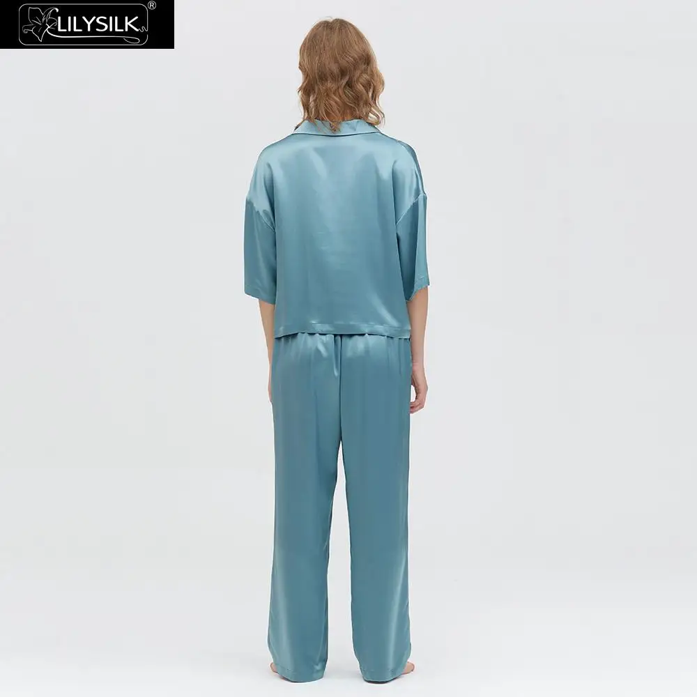 LilySilk шелковые пижамы комплект пуловер с коротким рукавом Новые женские