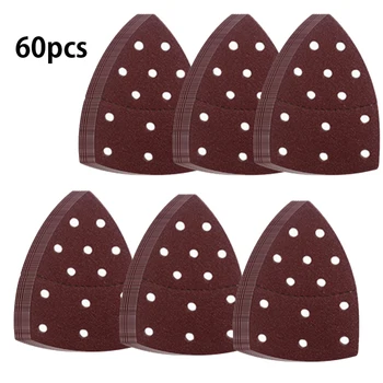 

60pcs 150*150*105 Triangle Sanding Sheets Assorted 40/60/80/120/180/240 Grits Mouse Sander Pads 13 Holes 10 Models Each