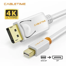 Cabletime mini porta de exibição para exibir cabo de porta mini dp para dp thunderbolt para dp 4k cabo para macbook superfície pro n024
