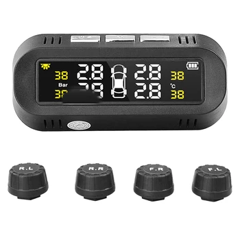 

Newest Solar TPMS Car Tire Pressure Alarm Monitor System Display Attached to glass tpms Temperature Warning with 4 sensors