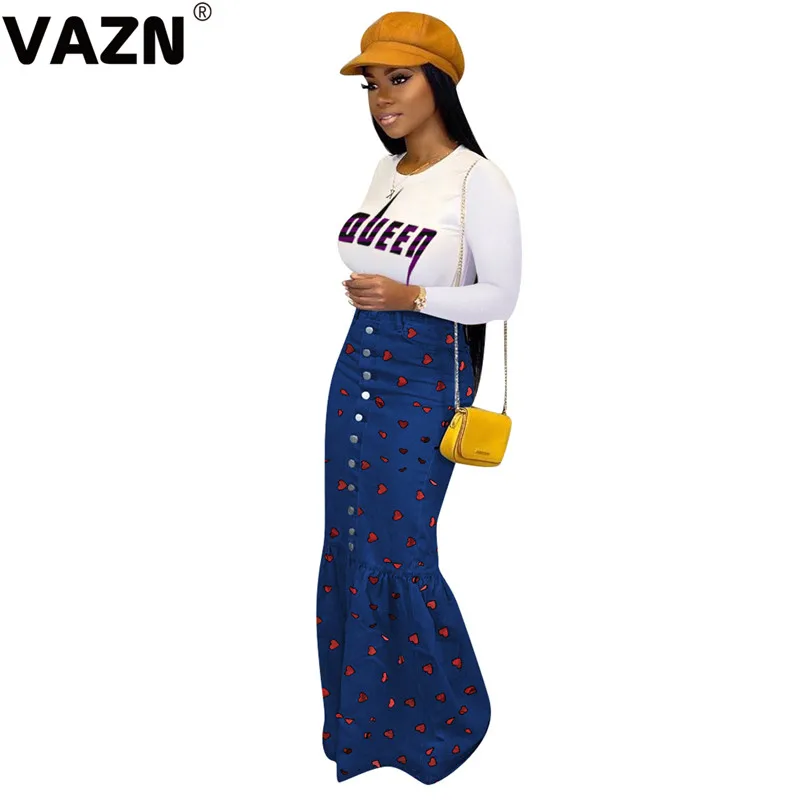 VAZN YD8148,, для молодых леди, для заметок, сексуальные, популярные, в горошек, для молодых каникул, стиль, высокая талия, для женщин, деним, карандаш, длинные юбки