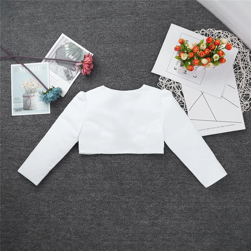 Pageant Wedding Party Flower Girls Dresses Jacket Kids Girls Long Sleeves Bolero Jacket Shrug Sweater Party Dress Short Cardigan