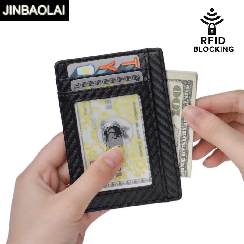 Тонкий кошелек JINBAOLAI из натуральной кожи с блокировкой радиочастотной