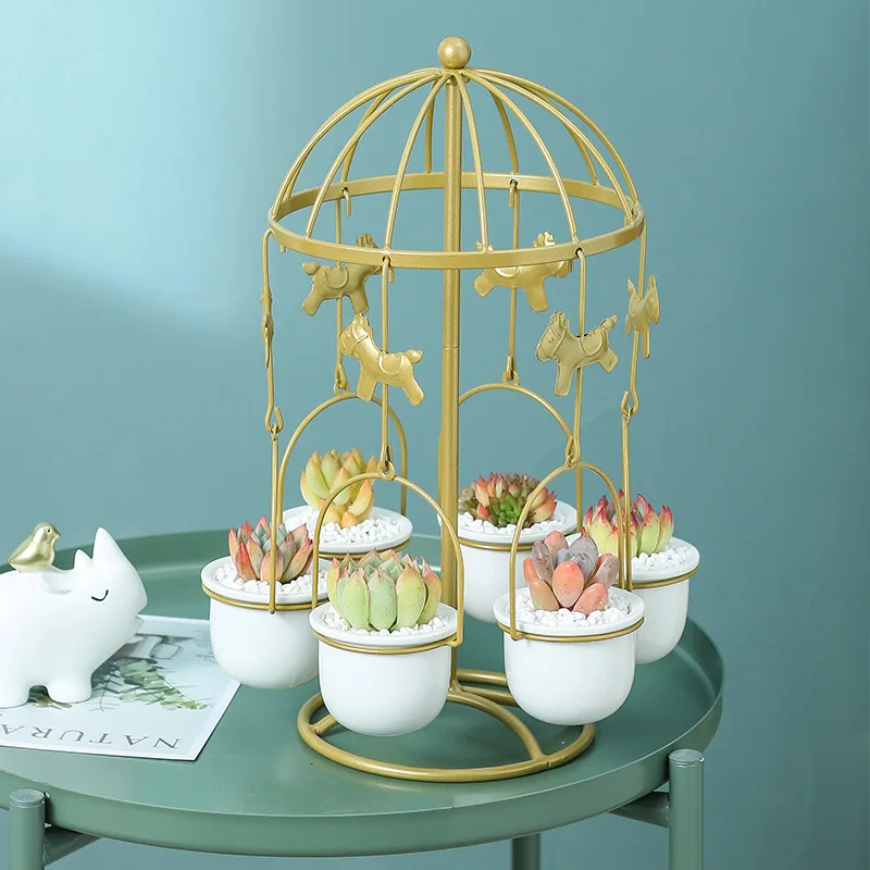 

Nordic Style Modern Simple Creative Carousel Ceramic Vases Succulent Plant Pot Combination Pot Frame Set Home Decor Decoration