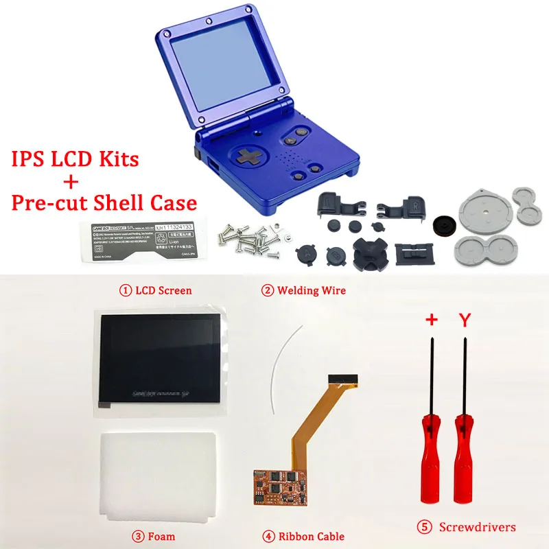 Ips комплекты ЖК-экранов с предварительно вырезанной оболочкой для GBA SP ips lcd V2 подсветка экрана с оболочкой чехол для консоли GBASP корпус с кнопками