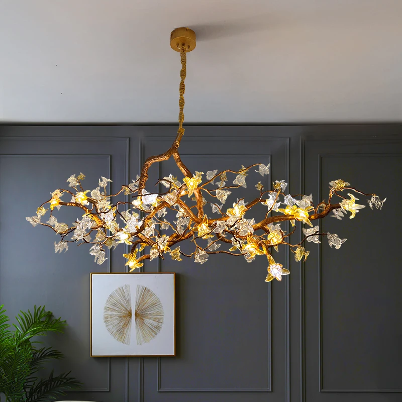 

Light luxury restaurant chandelier villa living room crystal lamp atmosphere high-grade art full copper tea room bar table lamp