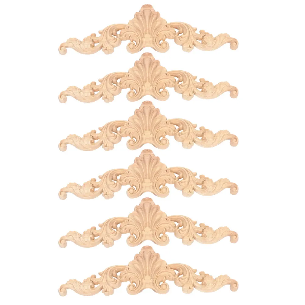 6pcs Wood Sculpture Applique Wooden Flower Stickers Trim Accessory | Мебель