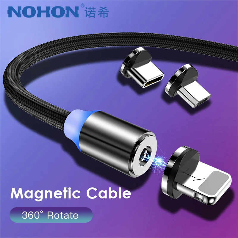 

NOHON LED Magnetic Charge Cable Lighting Phone Cable For iPhone X 7 8 6 6S Plus X 5 5S 5C For iPad 4 5 6 Magnet Fast Charger 1M