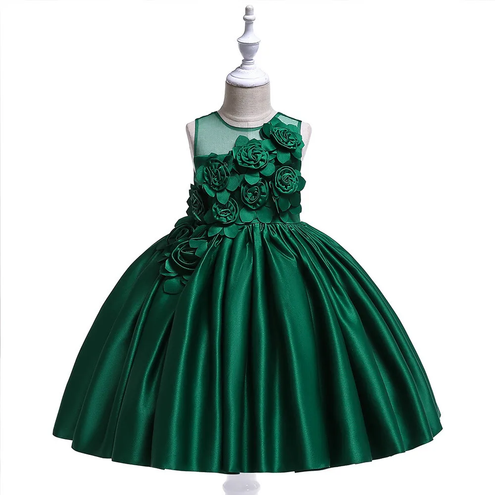Детское платье принцессы с объемным цветком Костюм на день рождения для девочек платье для выступлений