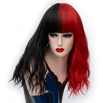 

GAKA Red and Black Wig Short Curly Cosplay Wig Two Tone Ombre Color Women Synthetic Hair Wigs