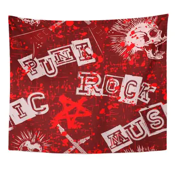 

Book Pink Rock Abstract Red Grunge Punk Skulls and Guitars Bone Broadsheet Canvas Tapestry Home Decor Wall Hanging for Living