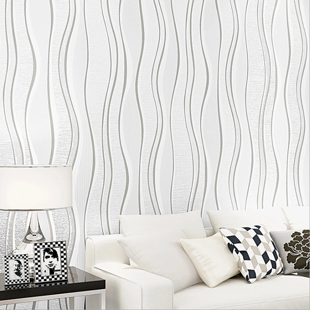 

Q QIHANG Modern Minimalist Vertical Stripes Wave Living Room Bedroom TV Background wall Non-woven Wallpaper 0.53m*10m=5.3m2