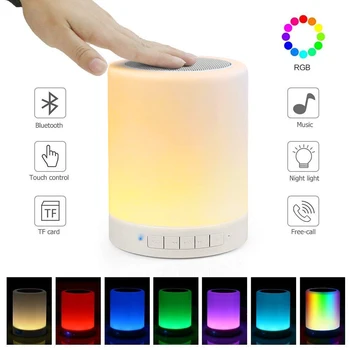 

SOONHUA Night Light with Bluetooth Speaker Portable Wireless TF Card BT Speaker Touch Control Color LED Bedside Table Lamp