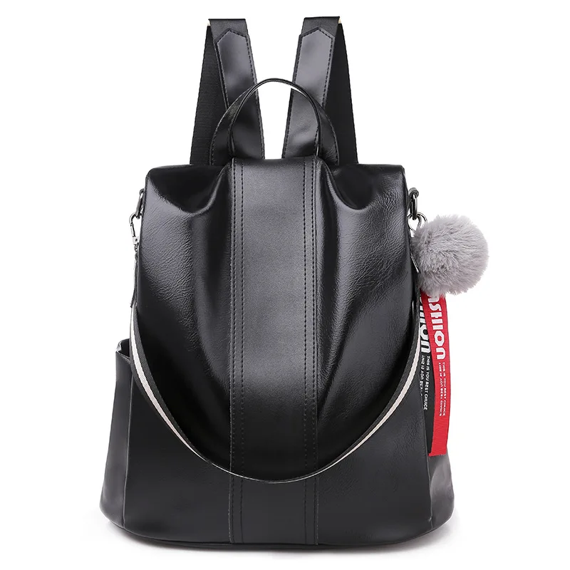 

Dual Purpose One-Shoulder Backpack Women's 2019 New Style Korean-style Versitile Fashion Backpack Students Soft Leather Anti-The