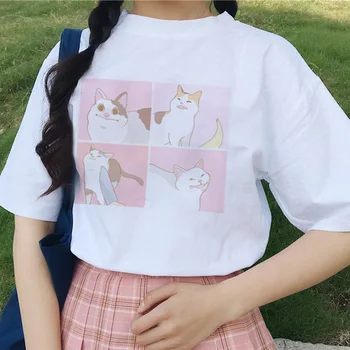 

female cartoon cat tops tees short sleeve casual Ulzzang kawaii harajuku album dropshipping vintage Short sleeve women T-shirt