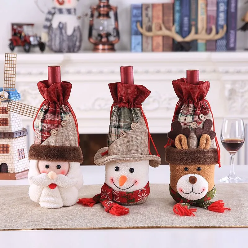 Рождественский Декор для бутылки вина, набор Санта-Клаус, снеговик для бутылки, покрытие для бутылки, кухонный декор для обеденного стола, Рождественское украшение, новинка, Рождество - Цвет: 3pcs  32x16cm