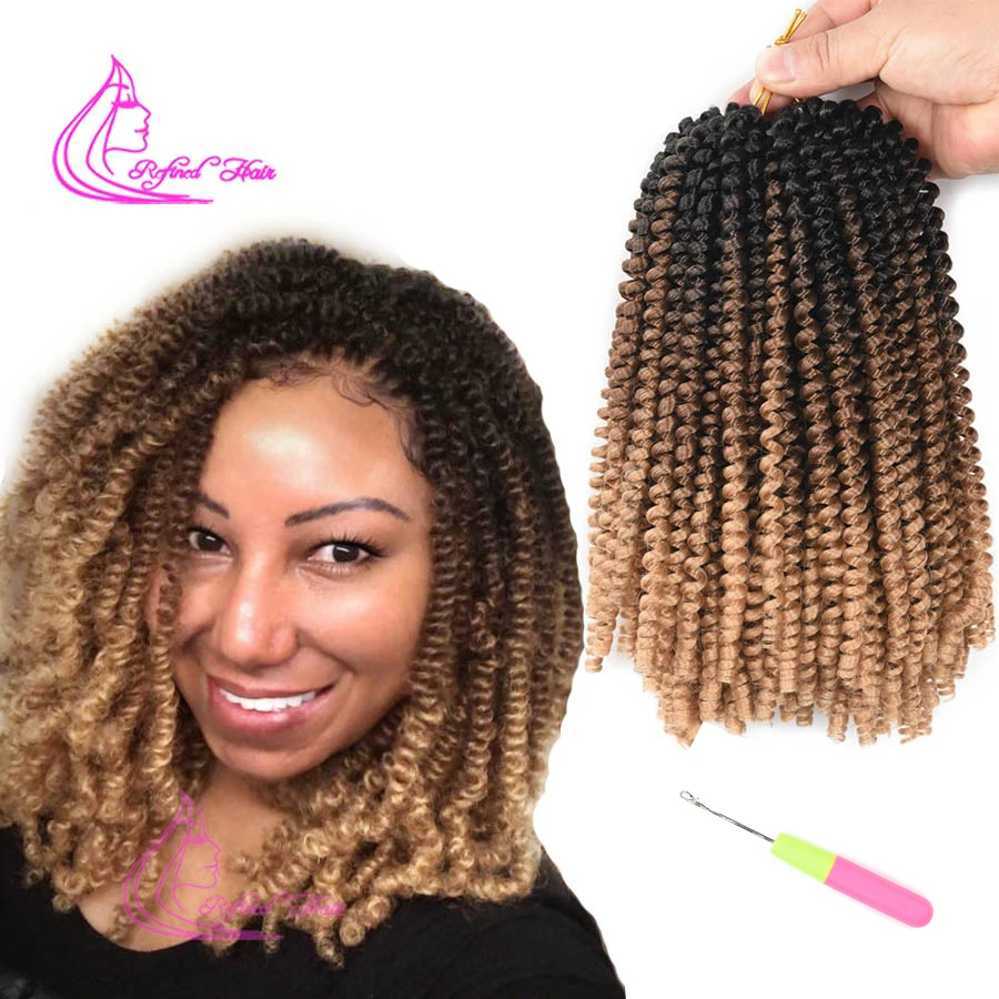 

Ombre Spring Twist Hair 8Inch Fluffy Crochet Braids Synthetic Hair Extensions Braids Kinky Curly Twists 30strands/pc Black Brown