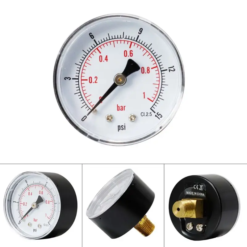 

Pressure Gauge 52mm Dial 1/4" BSPT Horizontal 0/15,30,60.100,160,300 PSI & Bar N84C