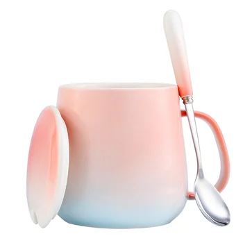 

Oatmeal Breakfast Cup Ceramic Mug Spoon with Cover Hot Chocolate Mugs Japanese Mug Vintage Pink Mug Nordic Style Mug Lid HH50MK